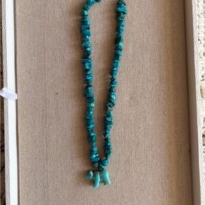 Vintage Turquoise Stone Necklace with Bear Pendant